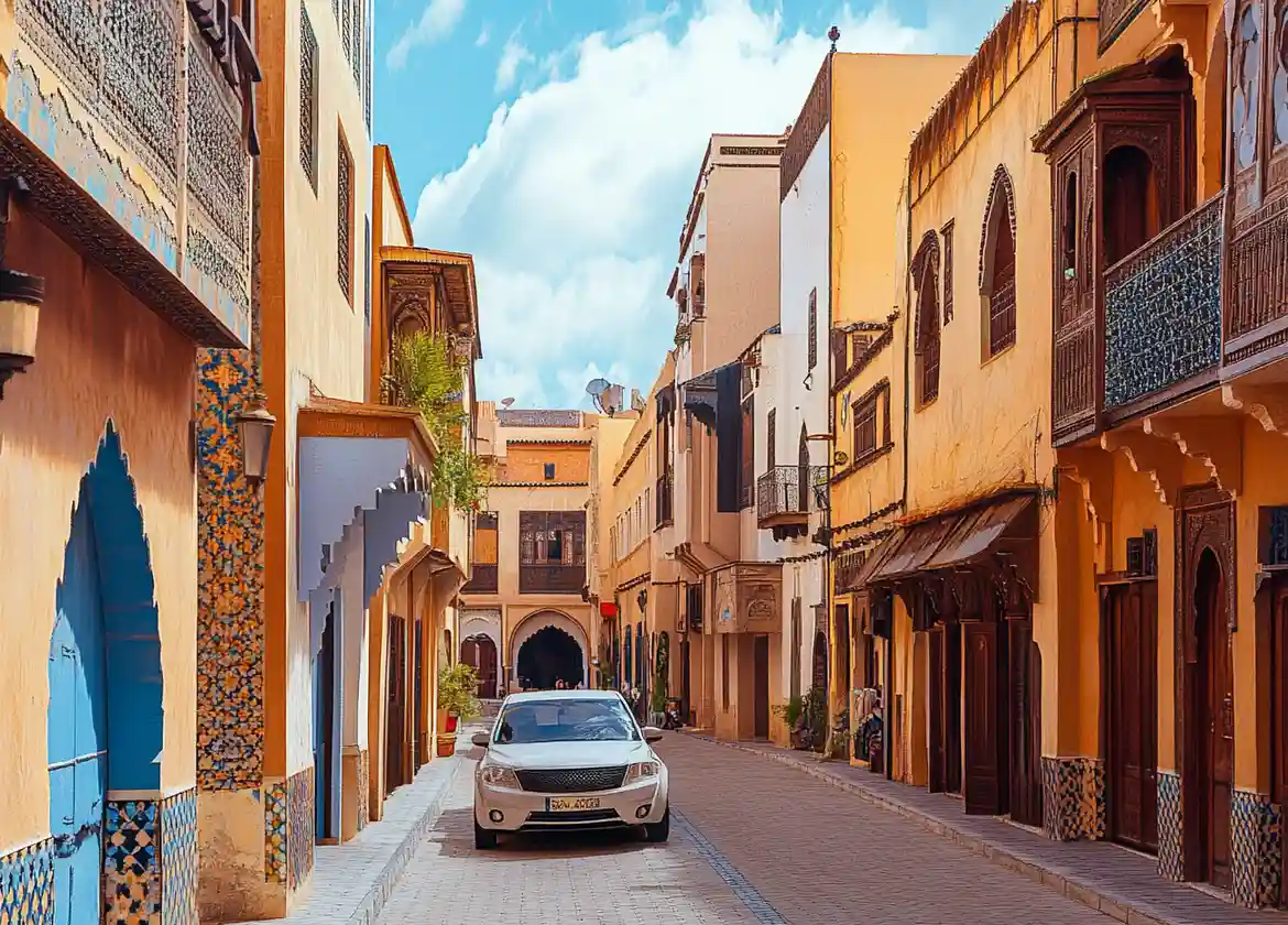 Car rental pickup in Fes city center Morocco with a rental car in a central location